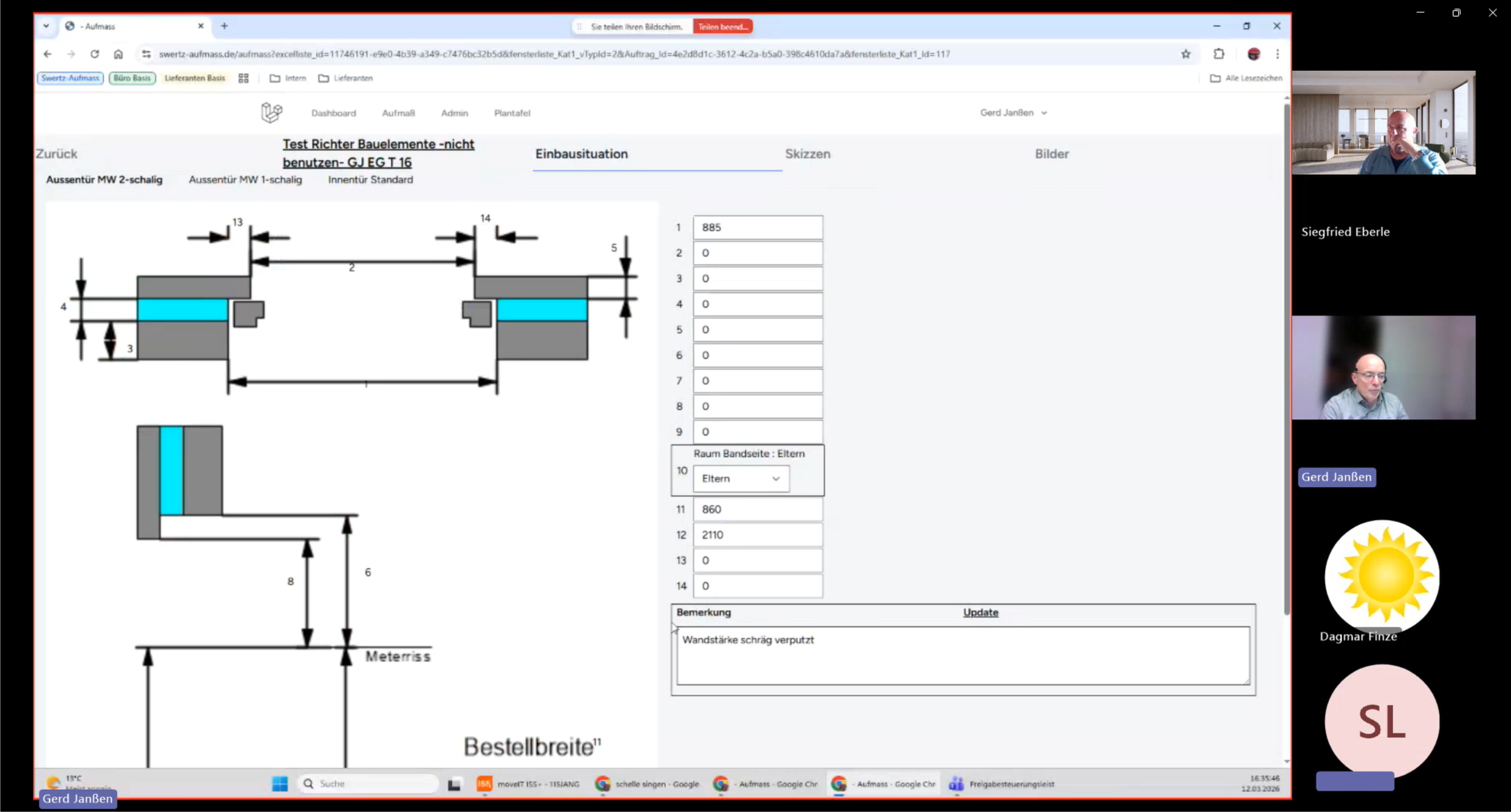 Aufma� mit Einbausituation