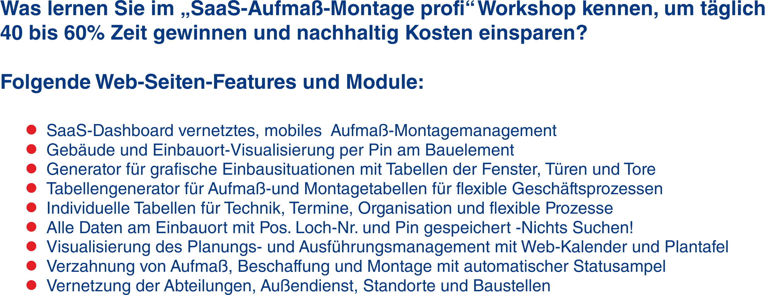 Aufma� Montage Profi Workshop Inhalt