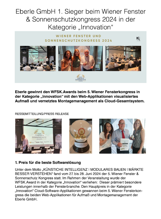 Wiener Fensterkongress Award Gewinner Eberle